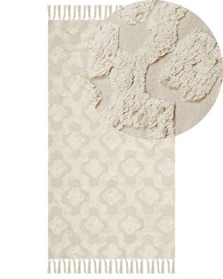 Beliani Cosy Nest Cotton Area Rug 80 X 150 Cm - Hand-Tufted Geometric Beige - image 1