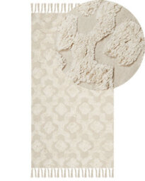 Beliani Cosy Nest Cotton Area Rug 80 X 150 Cm - Hand-Tufted Geometric Beige - thumbnail 1
