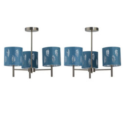First Choice Lighting Set Of 2 Brea - Antique Brass 3 Light Fittings With Teal Fern Shades