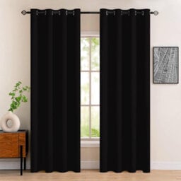 Nod Off Black Blackout Eyelet Curtains Ring Top Thermal Curtains Ready Made Pair 46X72 Inches - thumbnail 4