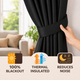 Nod Off Black Blackout Eyelet Curtains Ring Top Thermal Curtains Ready Made Pair 46X72 Inches - thumbnail 2