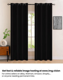Nod Off Black Blackout Eyelet Curtains Ring Top Thermal Curtains Ready Made Pair 46X72 Inches