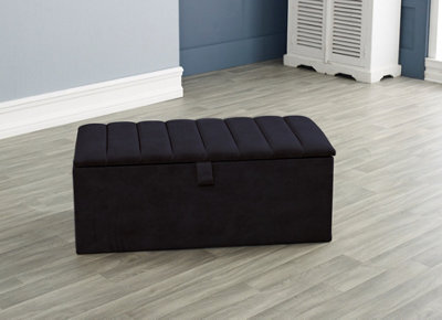 Urban Textures Plush Velvet Panelled Ottoman Storage Box - Black - image 1