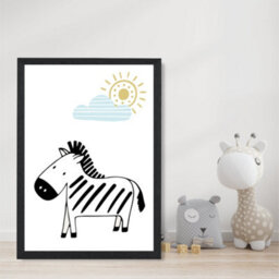 Artze Wall Art Cute Zebra Scandi Animal Art Print With Black Frame Size: A4 - thumbnail 2