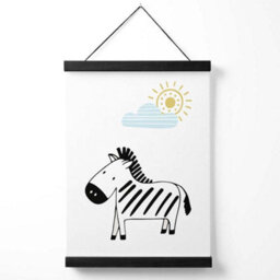 Artze Wall Art Cute Zebra Scandi Animal Art Print With Black Frame Size: A4 - thumbnail 1