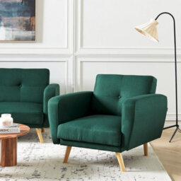 Wyld And Coco Everluxe Armchair Green Fabric With Rubberwood Legs Modern Minimalist - W89 X D85 X H82Cm - thumbnail 2
