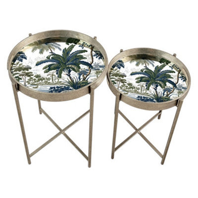 Minster 43/53Cm Round Marble-Effect Silver Top Tables (Set Of 2) - L36 X W36 X H45 Cm - image 1