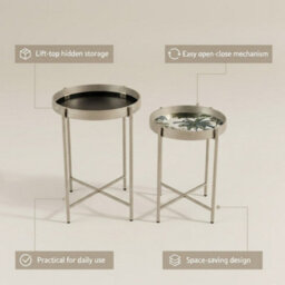 Minster 43/53Cm Round Marble-Effect Silver Top Tables (Set Of 2) - L36 X W36 X H45 Cm - thumbnail 4