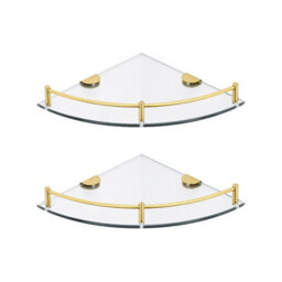 Living And Home 2 Pcs Golden Glass Corner Shelf For Shower Bathroom Wall Mounted 6mm Tempered Glass - thumbnail 4
