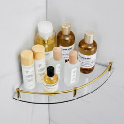 Living And Home 2 Pcs Golden Glass Corner Shelf For Shower Bathroom Wall Mounted 6mm Tempered Glass - thumbnail 2