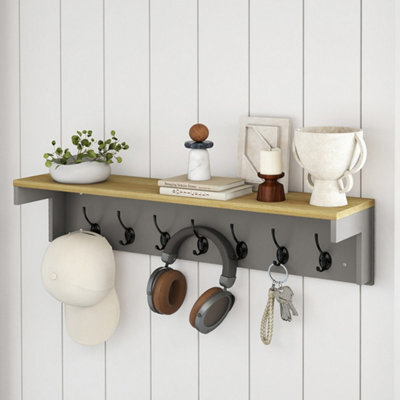 Levede Coat Rack Wall Mounted Shelf 7 Double Hooks Storage Entryway Hallway - image 1