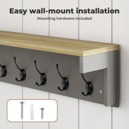 Levede Coat Rack Wall Mounted Shelf 7 Double Hooks Storage Entryway Hallway - thumbnail 9