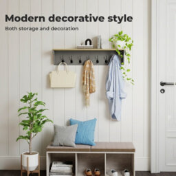 Levede Coat Rack Wall Mounted Shelf 7 Double Hooks Storage Entryway Hallway - thumbnail 8