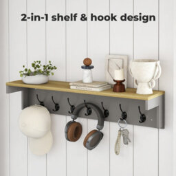 Levede Coat Rack Wall Mounted Shelf 7 Double Hooks Storage Entryway Hallway - thumbnail 6