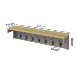 Levede Coat Rack Wall Mounted Shelf 7 Double Hooks Storage Entryway Hallway - thumbnail 4
