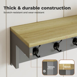 Levede Coat Rack Wall Mounted Shelf 7 Double Hooks Storage Entryway Hallway - thumbnail 7