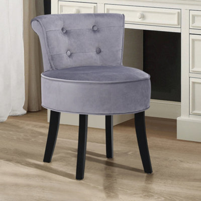 Living And Home Grey Velvet Upholstered Dressing Table Stool With Rubberwood Legs - image 1