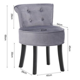 Living And Home Grey Velvet Upholstered Dressing Table Stool With Rubberwood Legs - thumbnail 5