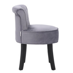 Living And Home Grey Velvet Upholstered Dressing Table Stool With Rubberwood Legs - thumbnail 3