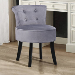 Living And Home Grey Velvet Upholstered Dressing Table Stool With Rubberwood Legs - thumbnail 1