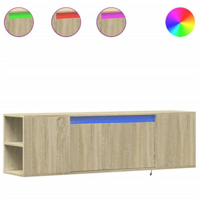 Berkfield Durable Tv Wall Cabinet With Led Lights Sonoma Oak 135X31X39.5 Cm - image 1