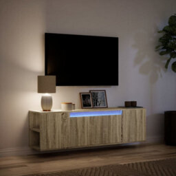 Berkfield Durable Tv Wall Cabinet With Led Lights Sonoma Oak 135X31X39.5 Cm - thumbnail 5
