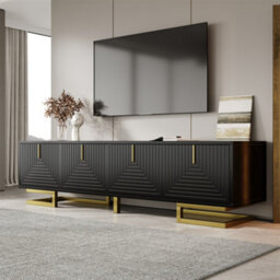 Btm Tv Cabinet With Textured Doors Golden Handles And Golden Legs Modern Tv Stand