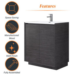 Plum&clay Matterhorn Dark Oak Floor Standing Bathroom Vanity Unit With White Basin (W)750mm (H)850mm - thumbnail 5
