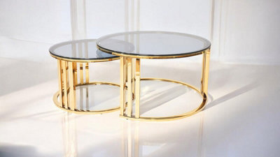 Q&p Furniture Luna Modern Nesting Coffee Table  2 Piece Set With Gold Chrome Legs & Tempered Glass Top - image 1