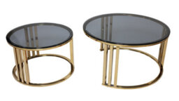 Q&p Furniture Luna Modern Nesting Coffee Table  2 Piece Set With Gold Chrome Legs & Tempered Glass Top - thumbnail 3