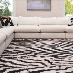 Loomed Zebra Print Cotton Chenille Rug Black White Machine Washable 240Cm X 330Cm - thumbnail 1