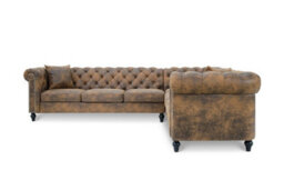 Chesterfield Corner Sofa With Wooden Feet In Faux Leather Suede Brown 3C2 Sofa - thumbnail 5