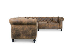 Chesterfield Corner Sofa With Wooden Feet In Faux Leather Suede Brown 3C2 Sofa - thumbnail 3