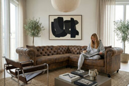 Chesterfield Corner Sofa With Wooden Feet In Faux Leather Suede Brown 3C2 Sofa - thumbnail 8