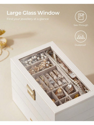 Songmics Stackable Jewellery Trays, 4-Tier Jewellery Box,17 X 28 X 18.3 Cm, For Dressing Table, Gift Idea, Cloud White - image 1
