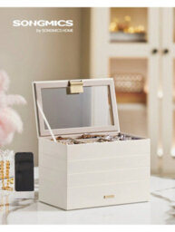 Songmics Stackable Jewellery Trays, 4-Tier Jewellery Box,17 X 28 X 18.3 Cm, For Dressing Table, Gift Idea, Cloud White - thumbnail 2