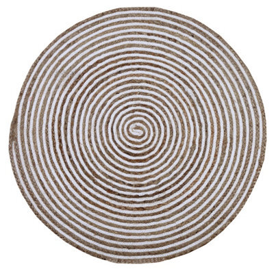 Second Nature Online Chakkar Pale Stripe Round Jute Beige Hall Rug / 150 Cm Diameter - image 1