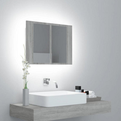 Berkfield Led Mirror Cabinet Grey Sonoma 60X12X45 Cm Engineered Wood - image 1