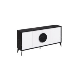 Decortie Gora Black Marble Effect, White Particleboard 4 Door Sideboard With Metal Legs (W) 180Cm - thumbnail 2