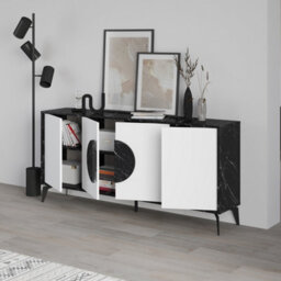 Decortie Gora Black Marble Effect, White Particleboard 4 Door Sideboard With Metal Legs (W) 180Cm - thumbnail 6