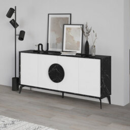 Decortie Gora Black Marble Effect, White Particleboard 4 Door Sideboard With Metal Legs (W) 180Cm - thumbnail 5
