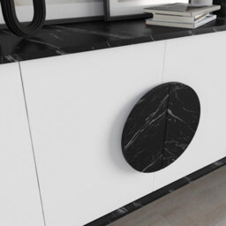 Decortie Gora Black Marble Effect, White Particleboard 4 Door Sideboard With Metal Legs (W) 180Cm - thumbnail 4