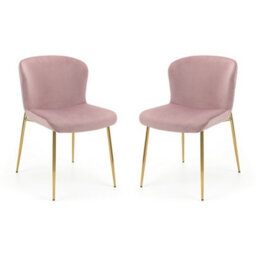 Julian Bowen Pair Of  Harper Pink Velvet Dining Chairs, Upholstered, Set Of 2, Gold Metal Legs, Height: 82 X Width: 49 X Depth: 60Cm - thumbnail 3