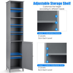 Costway Bathroom Tall Cabinet Slim Freestanding Storage Organizer W/ Adjustable Shelves - thumbnail 6