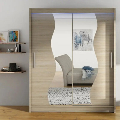 Mirrored Sliding Door Wardrobe Westa S Sonoma With Rgb Led Lights - image 1