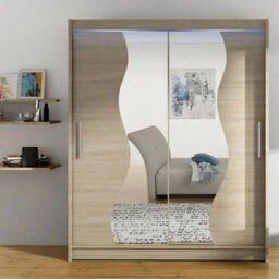 Mirrored Sliding Door Wardrobe Westa S Sonoma With Rgb Led Lights - thumbnail 1