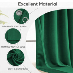 Bedlooms Emerald Green Velvet Curtain Blackout Thermal Insulated Eyelet Door Curtain Single Panel 66 X 84 Inches With Tie Back - thumbnail 4