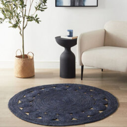 Wyld And Coco Handwoven Jute Round Rug 120 Cm - Deep Indigo Boho Style - thumbnail 2