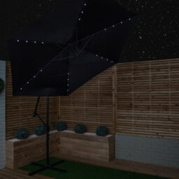 Samuel Alexander 3M Solar Powered Cantilever Lit Banana Garden Parasol With Crank Handle & White Led Lights In Black - thumbnail 8