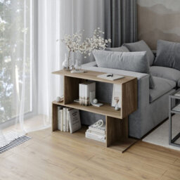 Urbn-Living Urbnliving 80Cm Width Oak 2-Tier Bookcase Irregular Storage Shelf Wooden Shelving Display Organiser Unit